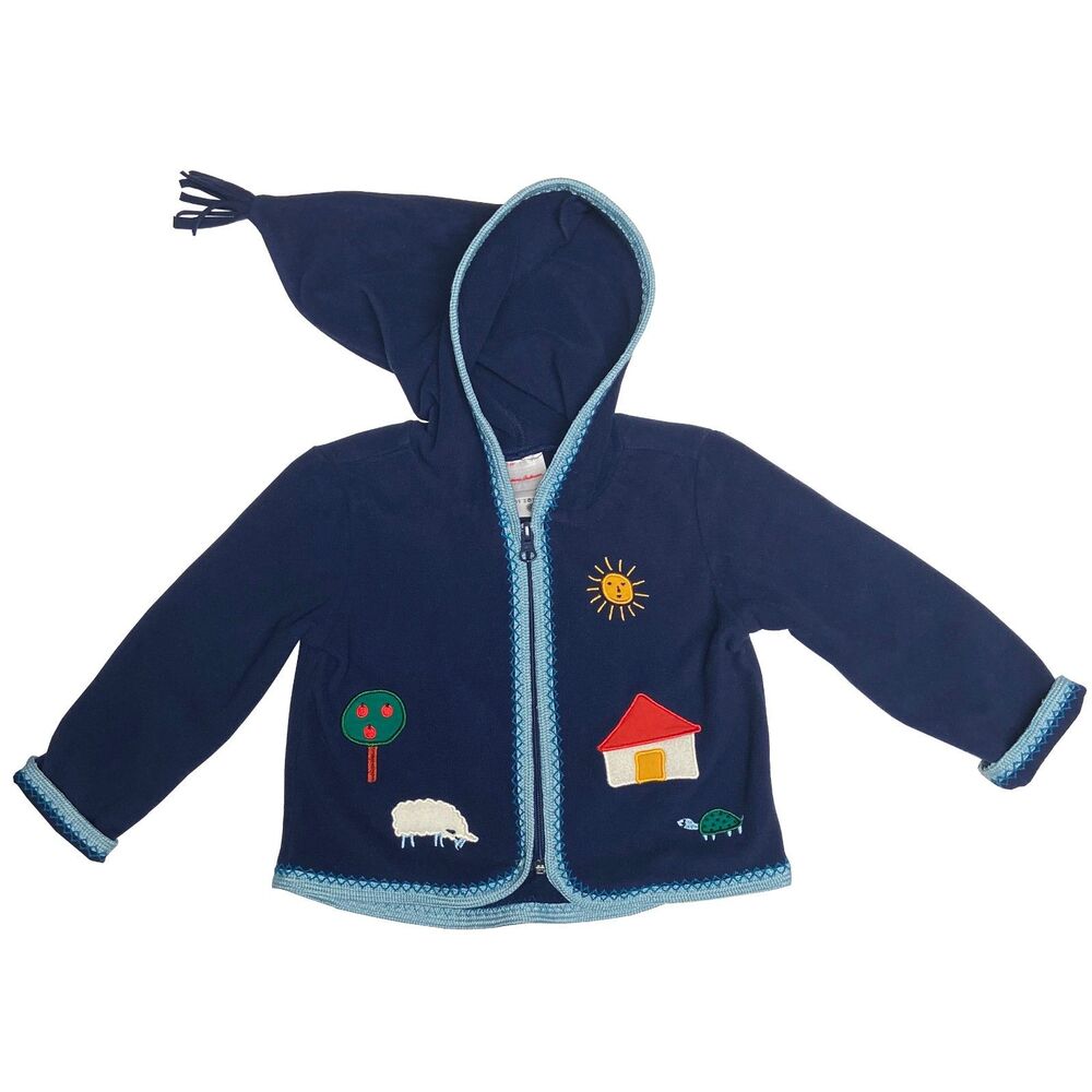 Hanna Andersson Baby Hooded Fleece Jacket 18-24 Months Navy Blue House Animals
